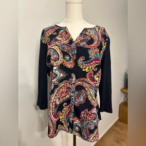 Van Heusen Navy 3/4 Sleeve Button-Up Blouse Elegant Colorful Casual